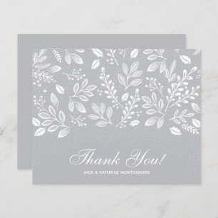 Budget Foliage White Script Grey Thank You