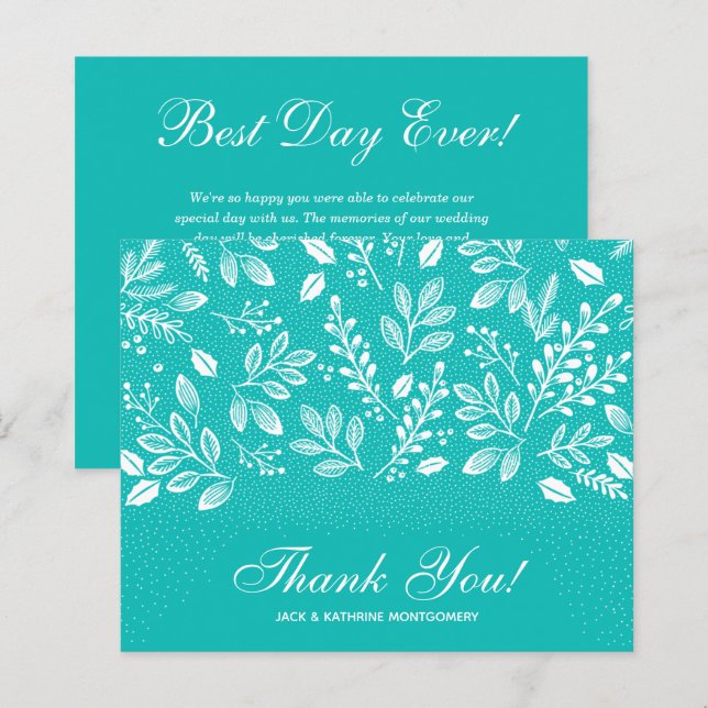 Budget Foliage White Script Sea Glass Thank You (Front/Back)