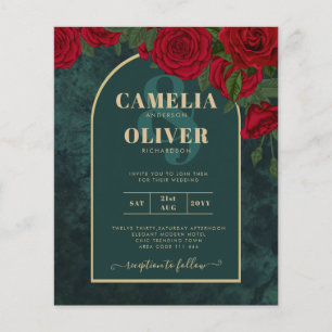 BUDGET ForestGreen RED Roses Winter Wedding INVITE Flyer