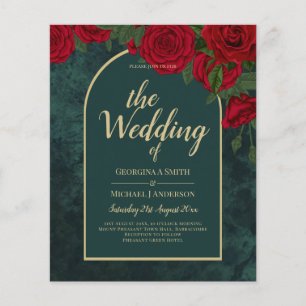 BUDGET ForestGreen RED Roses Winter Wedding INVITE Flyer
