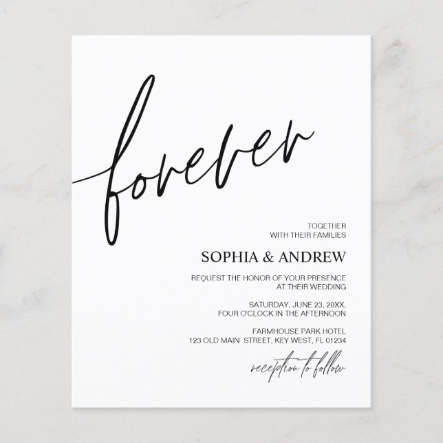 Budget Forever Love Minimalist Wedding Invitation (Front)