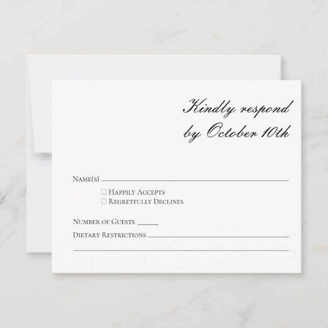 Budget Formal Black and White Script RSVP Card (Front)