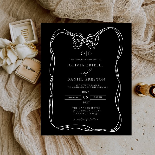 Budget Formal Black & White Bow Invitation (Creator Uploaded)