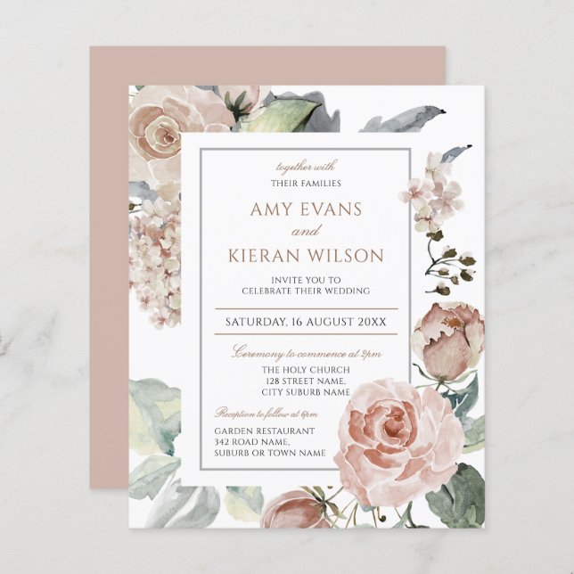 Budget Formal Elegant Floral Dusty Pink Wedding (Front/Back)