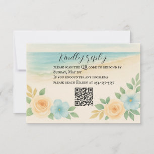Budget Friendly Floral Beach QR Code RSVP Card