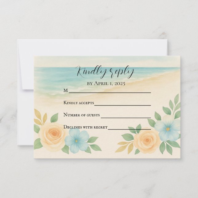 Budget Friendly Floral Beach RSVP Card (Front)