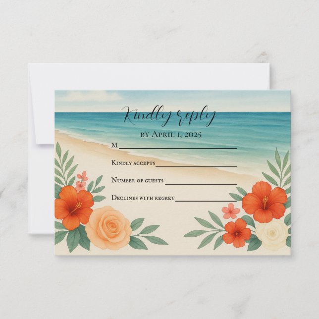 Budget Friendly Floral Beach RSVP Card (Front)