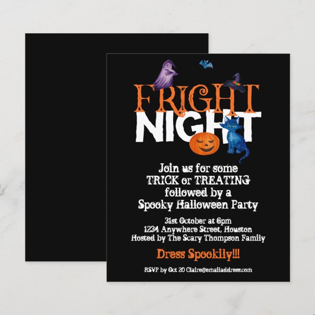 Budget Fright Night Halloween Party Black Invite (Front/Back)
