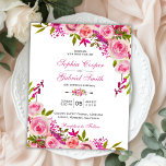 Budget Fuchsia Pink Floral Wedding Invitation<br><div class="desc">Budget, hot pink botanical watercolor rose floral wedding invitation card. Modern, chic, blush pink and hot pink fuchsia colour roses, watercolor Botanical floral arrangement wedding design on white background. Blush pink colour at the backing. Great choise for romantic summer or fall floral weddings. If you need help or matching items,...</div>