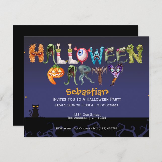 BUDGET Fun Halloween Party Spooky Typography (Front/Back)