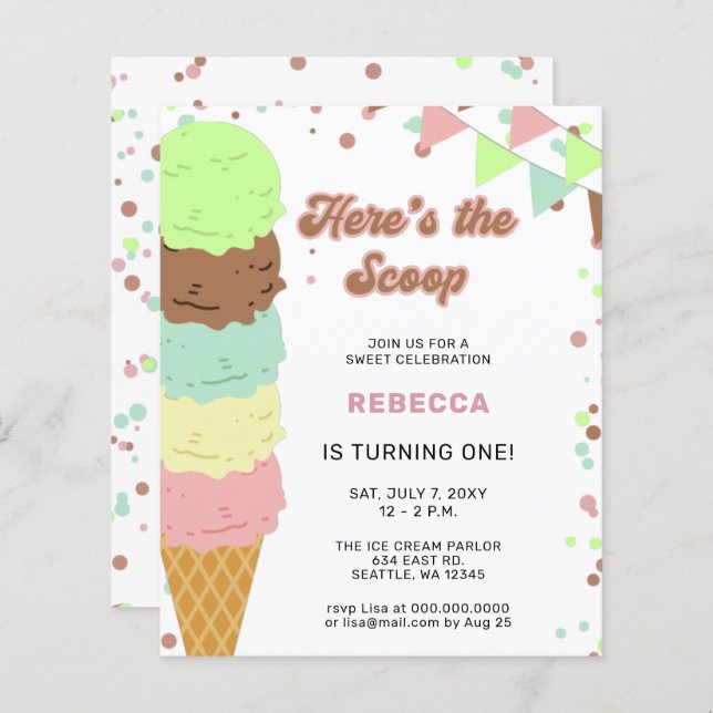 Budget Fun Ice cream party Birthday invitation (Front/Back)