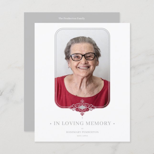 Budget Funeral Gray Ornamental Lace Effect Photo (Front/Back)