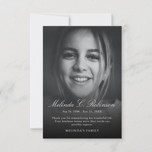 Budget Funeral Memorial Bereavement Sympathy Photo Thank You Card (Front)