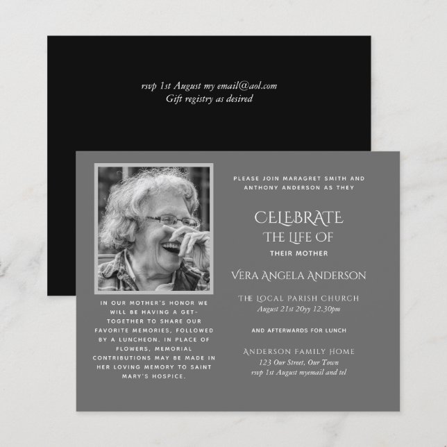 BUDGET Funeral Memorial INVITE Celebration of Life (Front/Back)