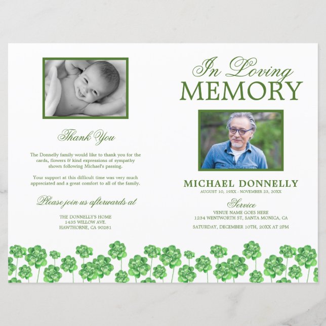 Budget Funeral Order of Service Clover Program (Front)