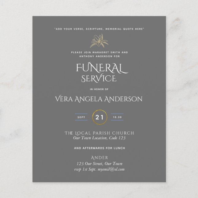 BUDGET Funeral Service Invite With Verse (Front)