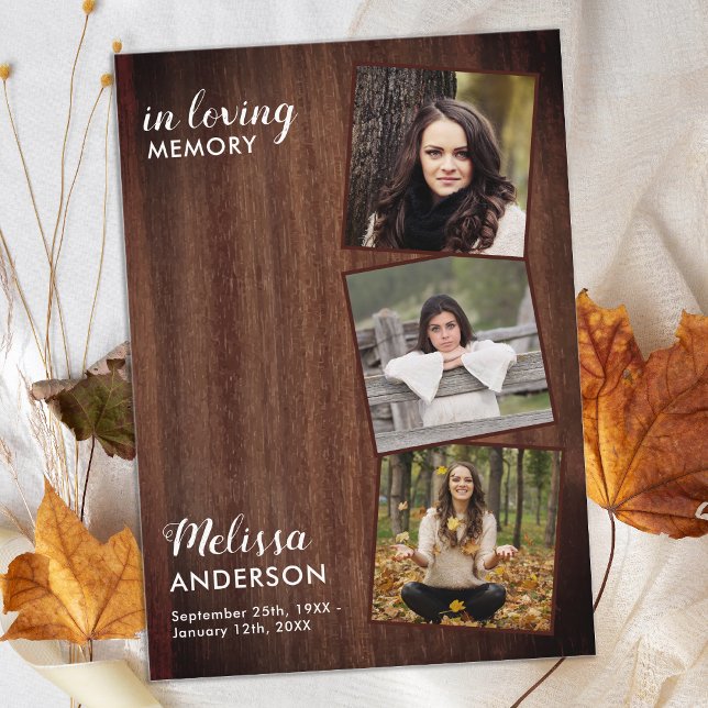 Budget Funeral Thank You 3 Photo Memorial Card (Creator Uploaded)