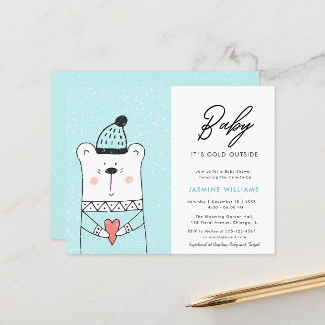 Budget Funny Bear | Cold Outside Baby Shower Flyer (Front/Back In Situ)