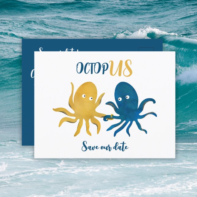 Budget Funny Octopus Navy And Gold Save The Date Announcement Postcard (Creator Uploaded)