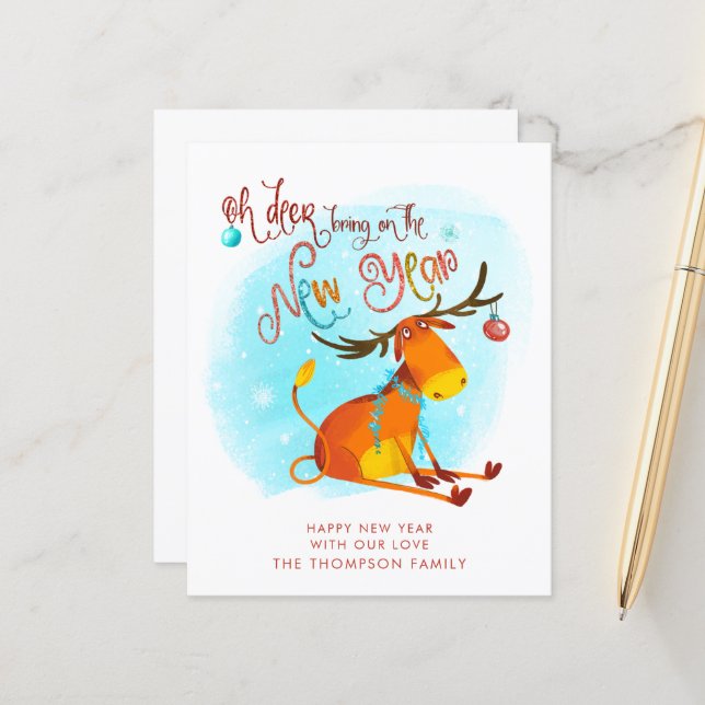BUDGET Funny Oh Deer Bring On The New Year  (Front/Back In Situ)