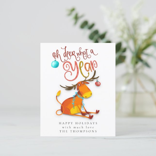 Budget Funny Oh Deer What A Year Holiday Card (Standing Front)