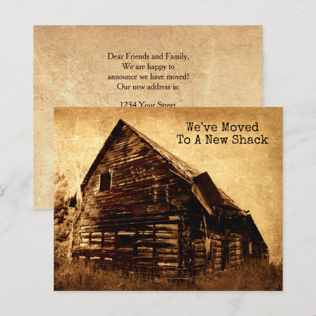 Budget Funny Old Shack Moving New Address Country (Front/Back)