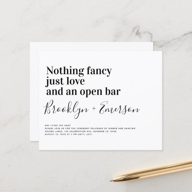 BUDGET Funny Typography Wedding Invitation (Front/Back In Situ)