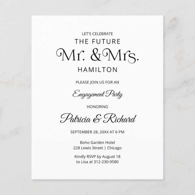 Budget Future Mr & Mrs Engagement Party Invitation (Front)