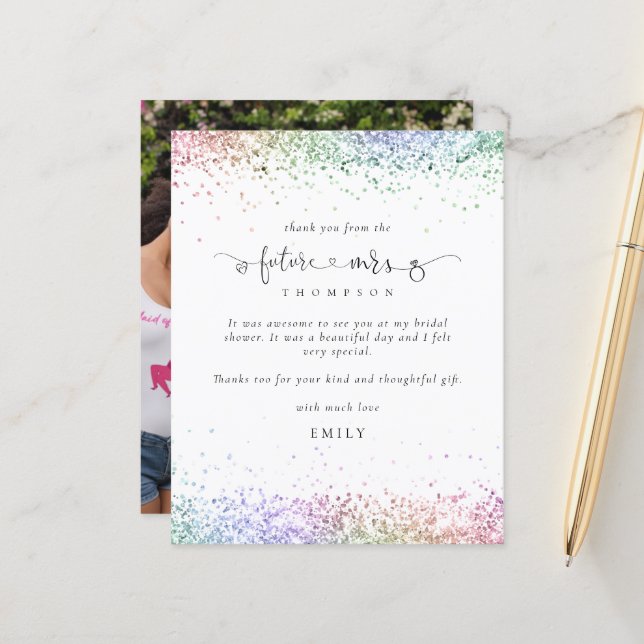 Budget Future Mrs Photo Colourful Glitter Thank Yo (Front/Back In Situ)