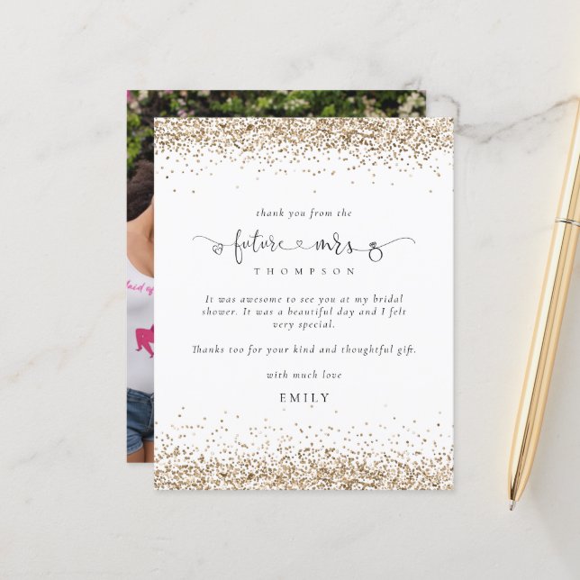 Budget Future Mrs Photo Gold Glitter Thank You (Front/Back In Situ)