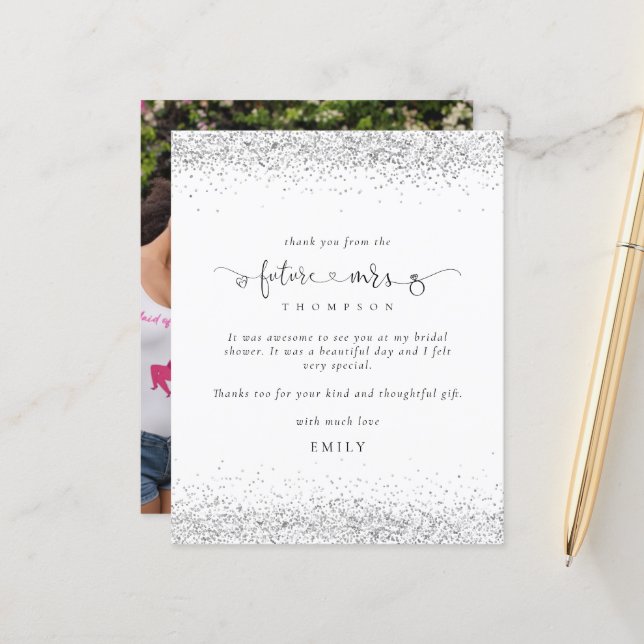 Budget Future Mrs Photo Silver Glitter Thank You (Front/Back In Situ)
