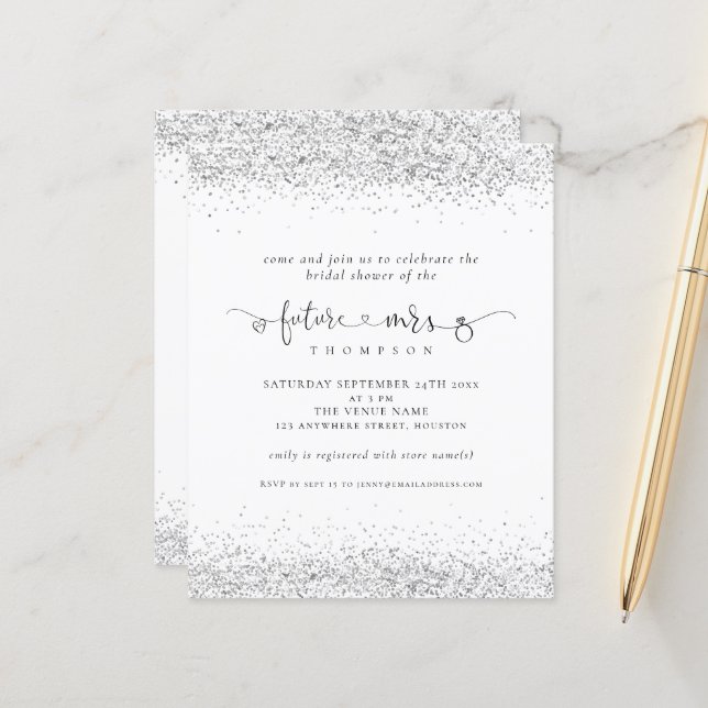 Budget Future Mrs Silver Glitter Bridal Shower (Front/Back In Situ)