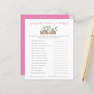 Budget Game Guess Who Mom Dad Pink Baby Shower