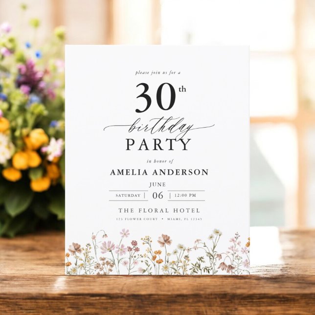 Budget Garden Floral 30th Birthday Invitation (Creator Uploaded)