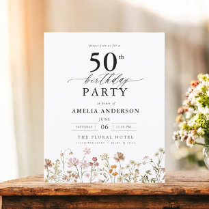 Budget Garden Floral 50th Birthday Invitation