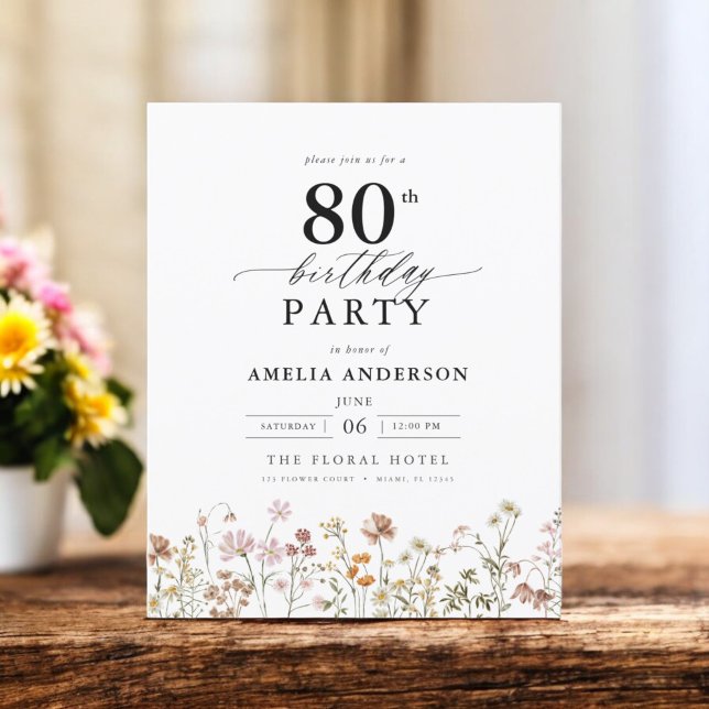 Budget Garden Floral 80th Birthday Invitation (Creator Uploaded)