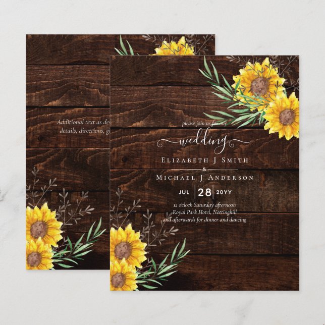 BUDGET Garden Sunflowers Rustic Wood Wedding (Front/Back)