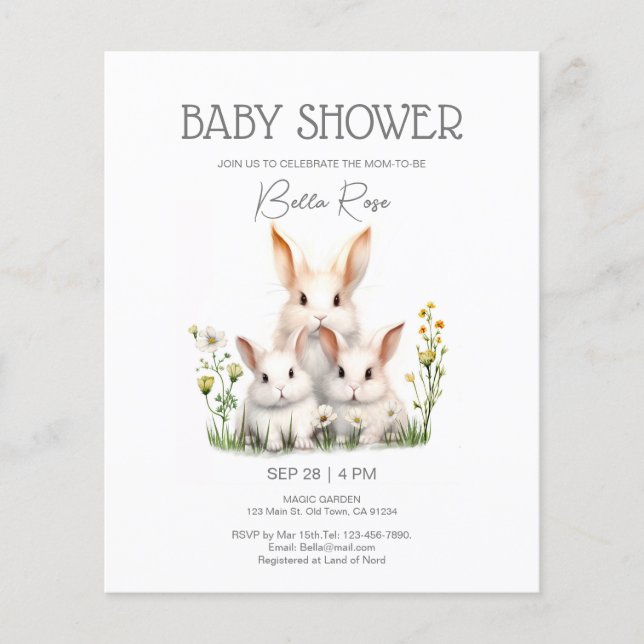 Budget Gender Neutral Bunny Baby Shower Invitation (Front)