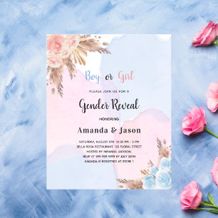 Budget gender reveal pampas pink blue invitation