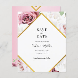 Budget Geometric Floral Blush Pink Save The Date