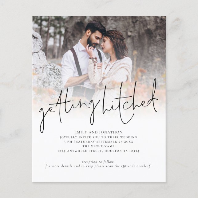 Budget Getting Hitched Photo QR Wedding Invite (Front)
