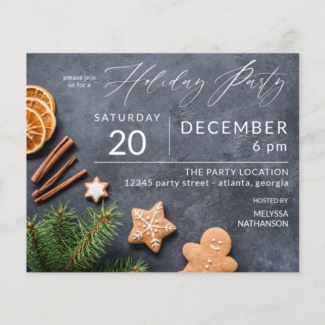 Budget Gingerbread Cookie & Orange Holiday Party Flyer (Front)