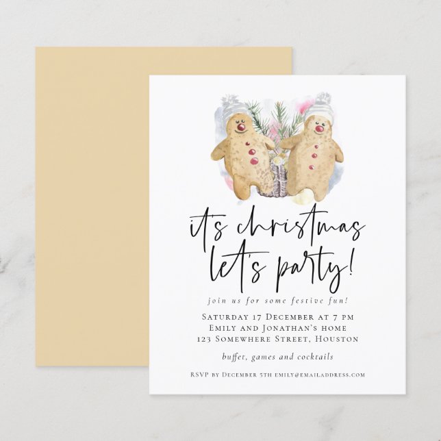 Budget Gingerbread Men Christmas Lets Party Invite (Front/Back)