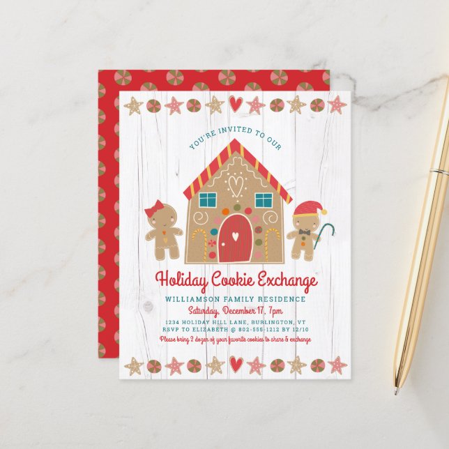 Budget Gingerbread Rustic Cookie Exchange Invite (Front/Back In Situ)