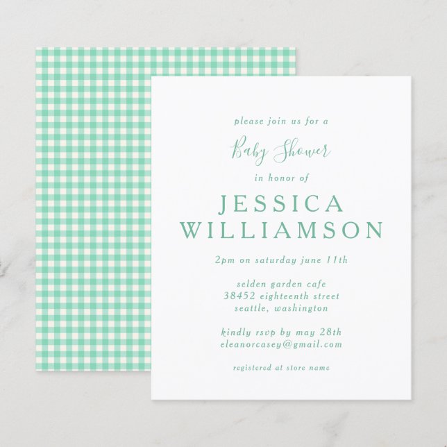 Budget Gingham Plaid in Mint Green Baby Shower (Front/Back)
