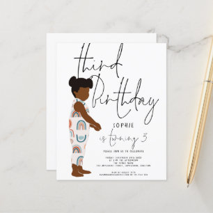 Budget Girl Dark Hair 3rd birthday invitation