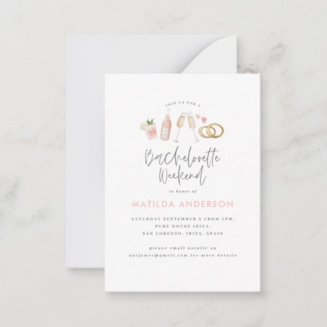budget girly pink champagne chic bachelorette  card (Front)