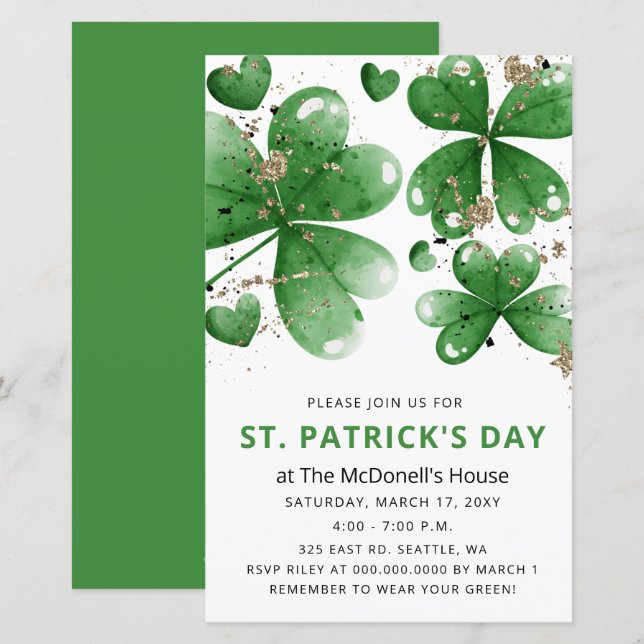 Budget Gitter Shamrock St Patricks Day Invitation (Front/Back)