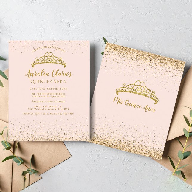 BUDGET Glam Blush Gold Glitter Tiara Quinceanera (Creator Uploaded)