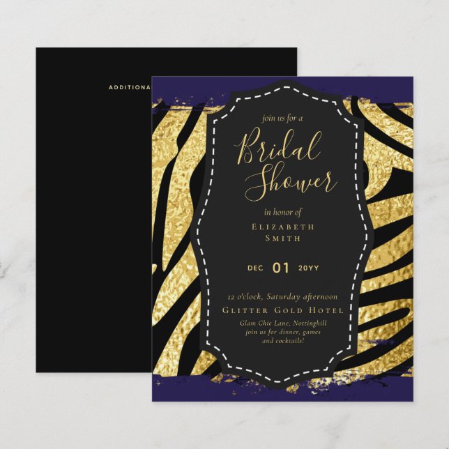 Budget Glam Gold Navy Bridal Shower Invite Animal (Front/Back)